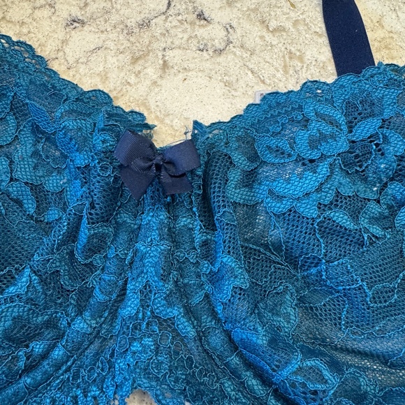 Women's Gilligan & O'Malley 38D  aqua blue lace sheer bra - Picture 5 of 14